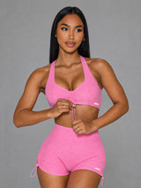 Lina-Toggle Sets in Pink – women's quick dry bra & shorts set