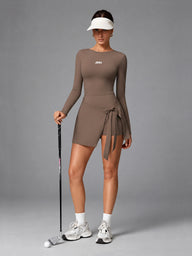 Mira-Tie Sport Suit in Brown – women's v back gym jumpsuit