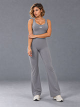 Isla-Stretch Flare Suit in Gray – women's scrunch back flare jumpsuit