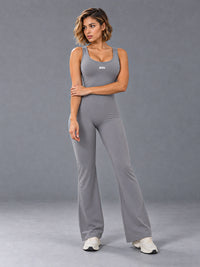 Isla-Stretch Flare Suit in Gray – women's scrunch back flare jumpsuit