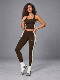 Sculpt Contrast Yoga Set in Brown – women's contrast cami & push up leggings set