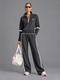 Luxe Half Zip Tracksuit in Gray – women's half zip sweatshirt & wide leg pants set