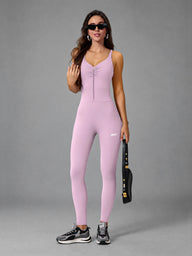 Luna-Flex Fit Suit in Pink – women's ruched zip bodycon jumpsuit