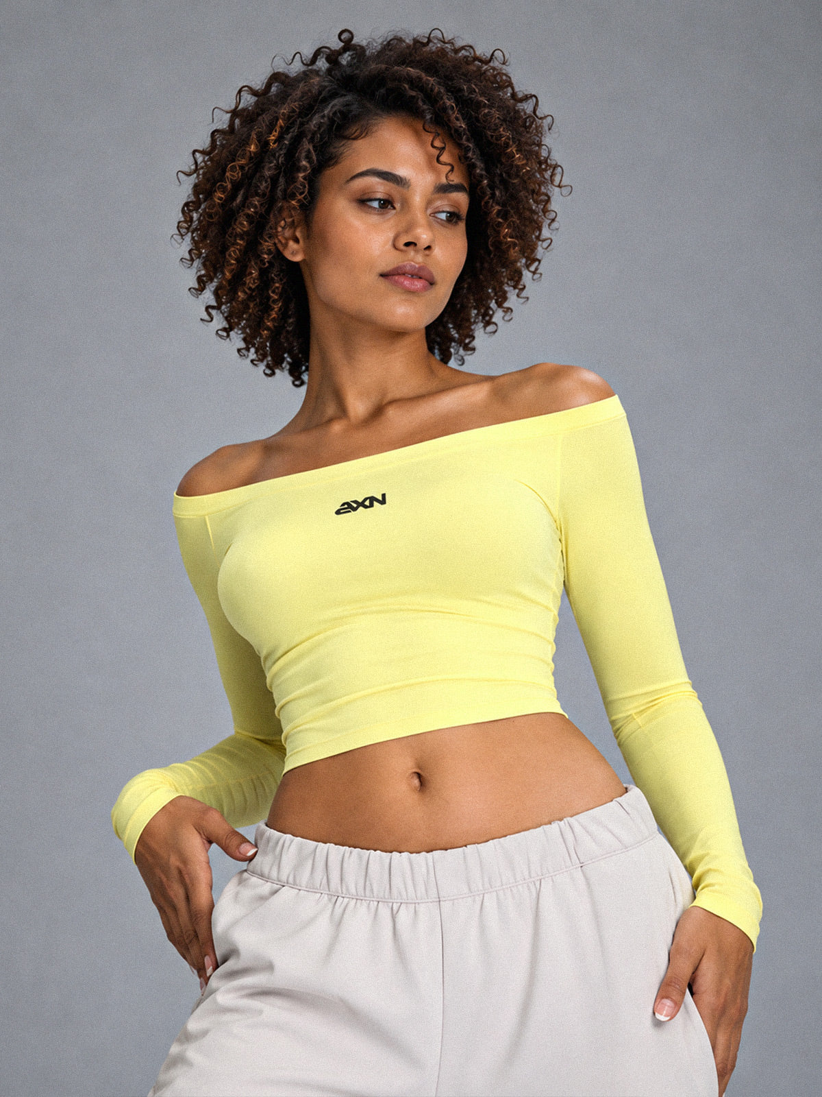 Aria-Off Shoulder Top in Yellow – women's off shoulder long sleeve yoga top