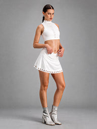 Elise-Cutout Skirt Set in White – women's skirt workout set with pockets