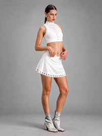 Elise-Cutout Skirt Set in White – women's skirt workout set with pockets