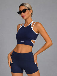 Talia-Sport Top in Blue – women's wrap front yoga vest