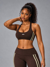 Luxe Halter Sports Bra in Brown – women's halter quick dry sports bra
