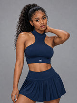 Lina-Asym Cut Top in Blue – women's asymmetric halter crop top