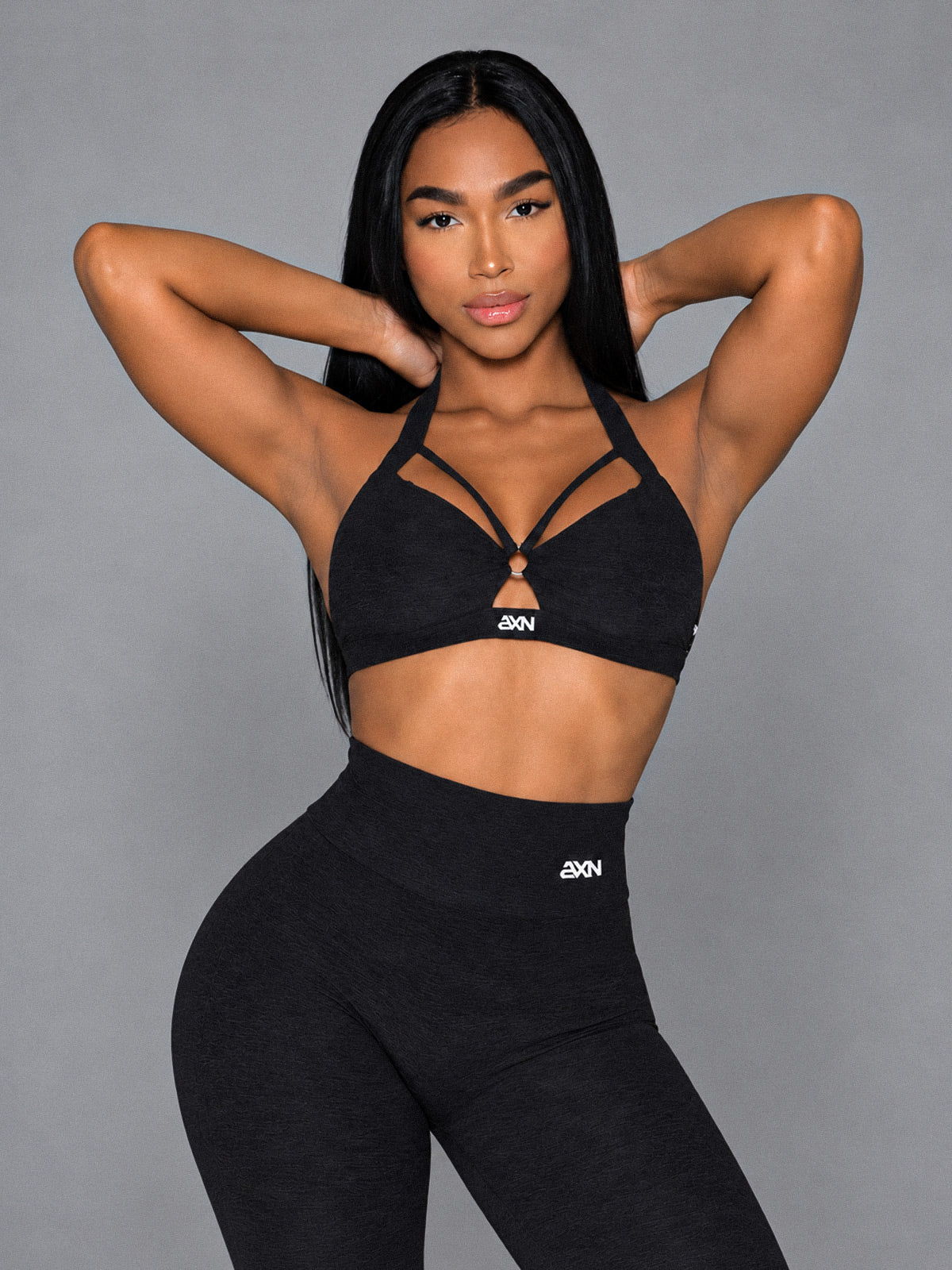 Mira-Cross Bra in Black – women's halter cross back sports bra