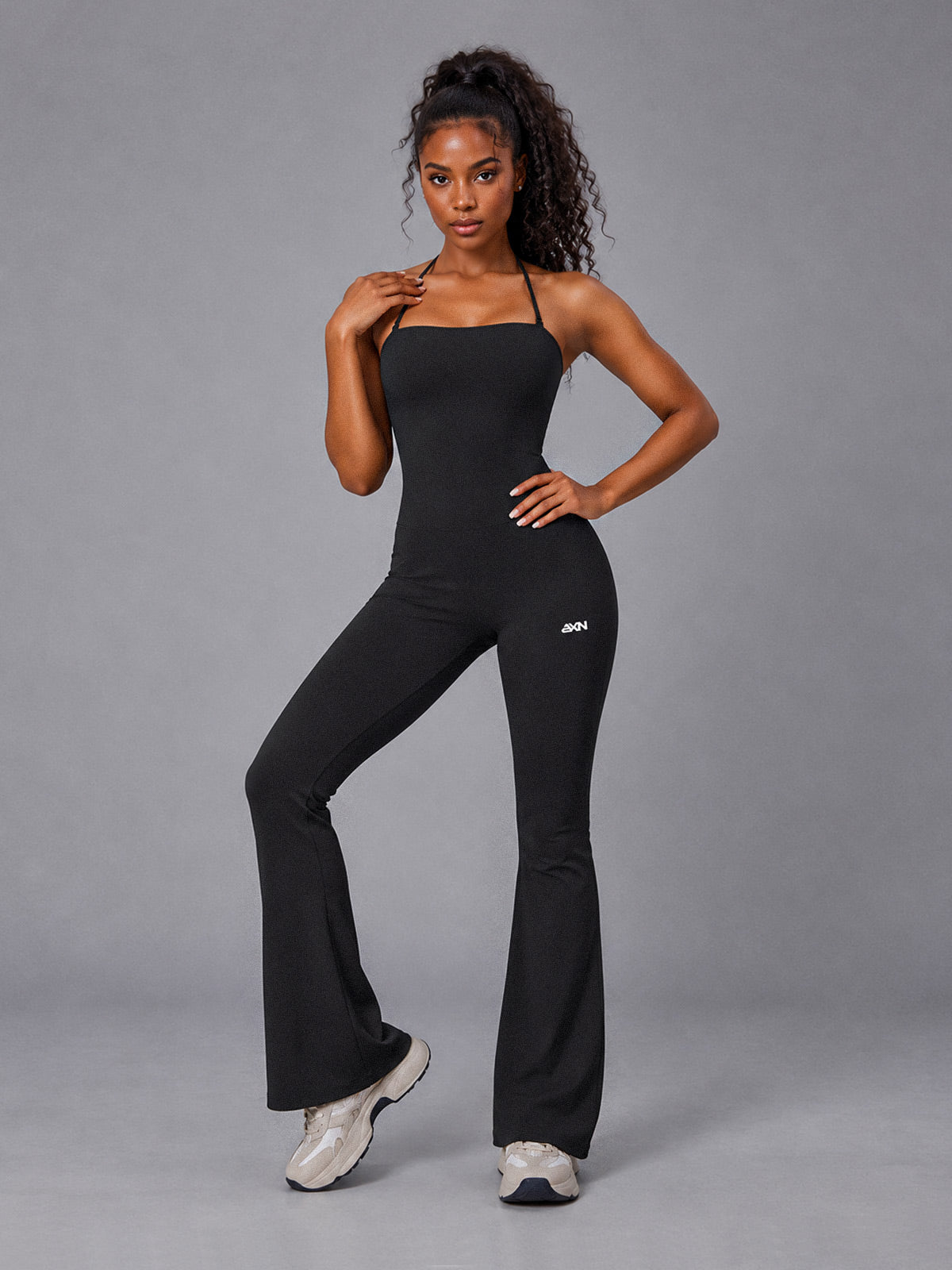 Ayla-Active Suit in Black – women's backless flare yoga jumpsuit