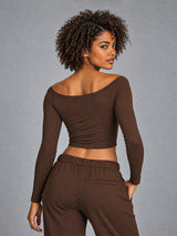 Aria-Off Shoulder Top – women's off shoulder long sleeve yoga top