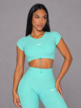 Alba-Ruched Top in Green – women's ruched backless crop top