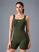 Elena-Seamless Sculpt Suit in Green – women's ribbed acid wash yoga jumpsuit