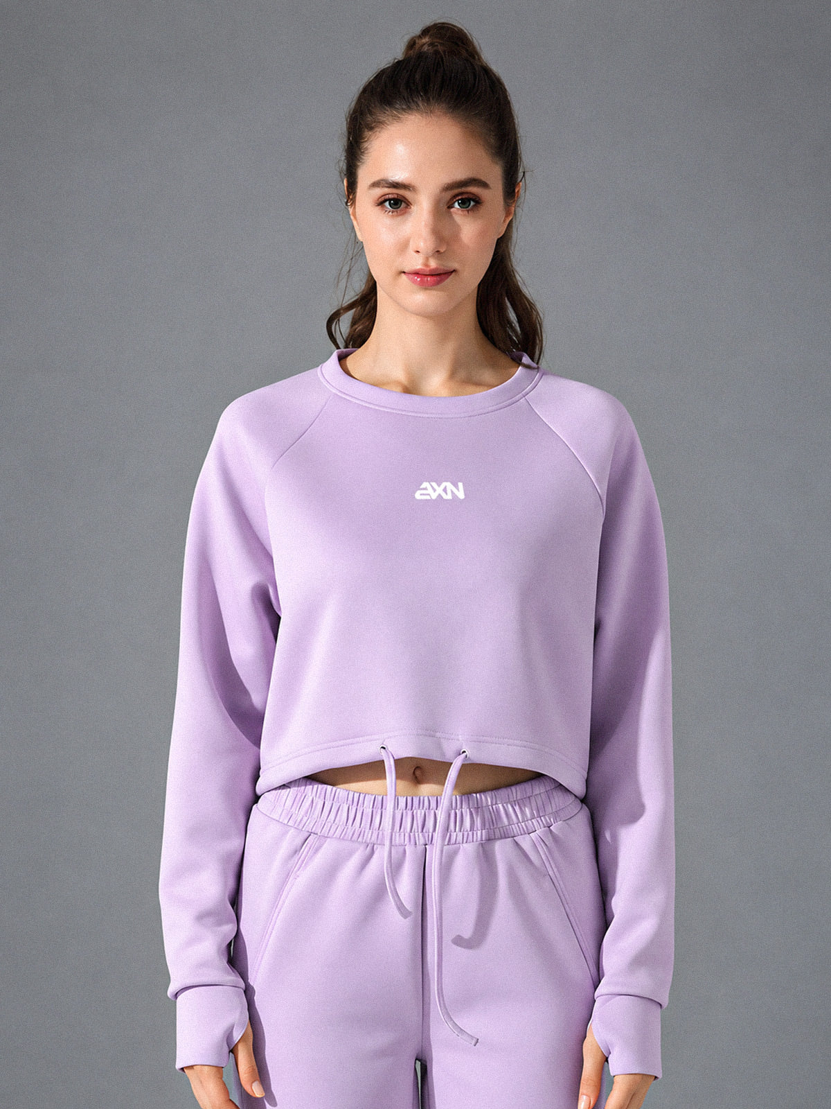 Zara-Flow Training Shirt in Purple – women's long sleeve drawstring sports shirt
