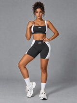 Mira-Edge Active Set in Gray – women's backless bra & biker shorts set