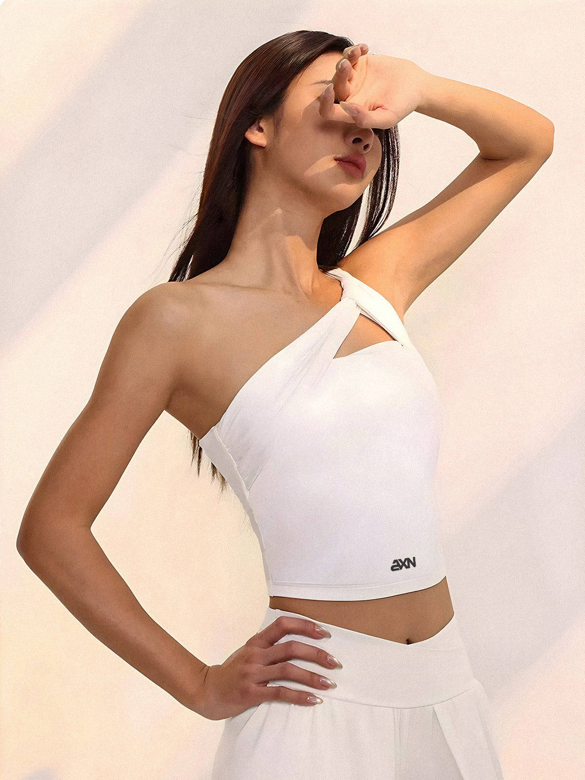 Nora-One Shoulder in White – women's one shoulder yoga bra