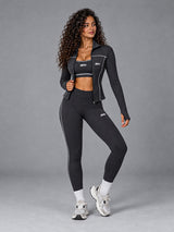 Lina-Zip Contour Set in Gray – women's leggings & running bra set