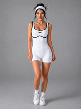 Alina-Ribbed Contour Suit in White – women's color block ribbed bodysuit
