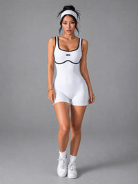 Alina-Ribbed Contour Suit in White – women's color block ribbed bodysuit