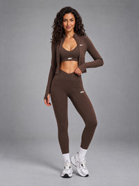 3-Piece Active Set in Brown – women's 3 piece zip jacket & leggings set