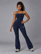 Ayla-Active Suit in Navy Blue – women's backless flare yoga jumpsuit