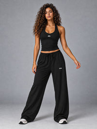 Luxe Halter Lounge Set in Black – women's brushed halter yoga set