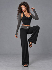 Luxe Halter 3 Piece Set in Black Gray – women's 3 piece halter yoga set