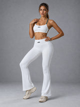 Luna-Stitch Active Set in White – women's stitch sports bra & shorts set