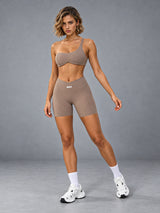 Nina-Heart Mesh Set in Khaki – women's one shoulder bra & shorts set
