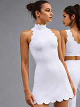 Maya-Scallop Dress in White – women's sleeveless tennis dress