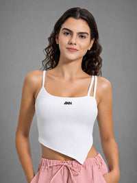 Lina-Asym Fit Top in White – women's thin strap workout vest