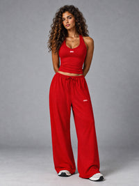 Luxe Halter Lounge Set in Red – women's brushed halter yoga set