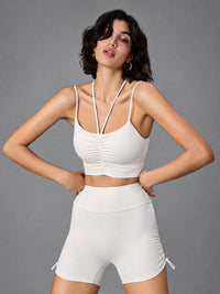 Lena-Strap Ruched Bra in White – women's ruched strap crop top
