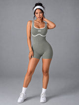 Alina-Ribbed Contour Suit in Gray – women's color block ribbed bodysuit