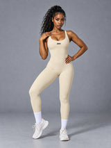 Nola-Seamless Fit Jumpsuit in Beige – women's cross back seamless jumpsuit