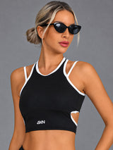 Talia-Sport Top in Black – women's wrap front yoga vest