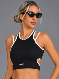 Talia-Sport Top in Black – women's wrap front yoga vest
