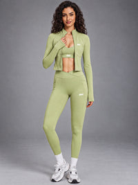 3-Piece Active Set in Green – women's 3 piece zip jacket & leggings set