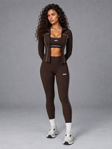 Lina-Zip Contour Set in Brown – women's leggings & running bra set