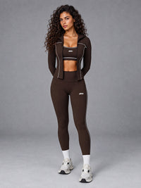 Lina-Zip Contour Set in Brown – women's leggings & running bra set