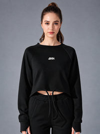 Zara-Flow Training Shirt in Black – women's long sleeve drawstring sports shirt