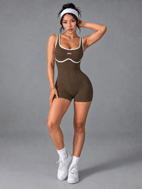 Alina-Ribbed Contour Suit in Brown – women's color block ribbed bodysuit