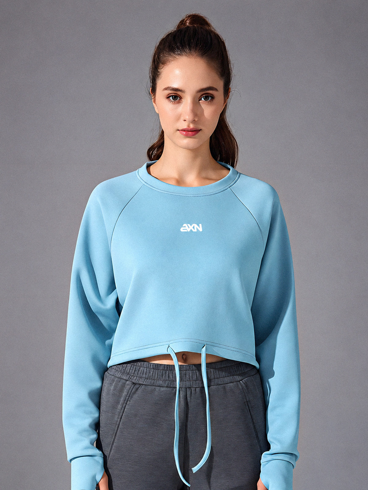Zara-Flow Training Shirt in Blue – women's long sleeve drawstring sports shirt
