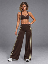 Luxe Layered Sports Set in Brown – women's sports bra & wide leg pants set