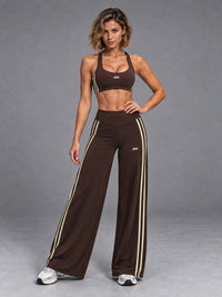 Luxe Layered Sports Set in Brown – women's sports bra & wide leg pants set