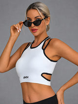 Talia-Sport Top in White – women's wrap front yoga vest