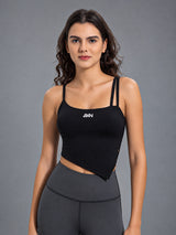 Lina-Asym Fit Top in Black – women's thin strap workout vest