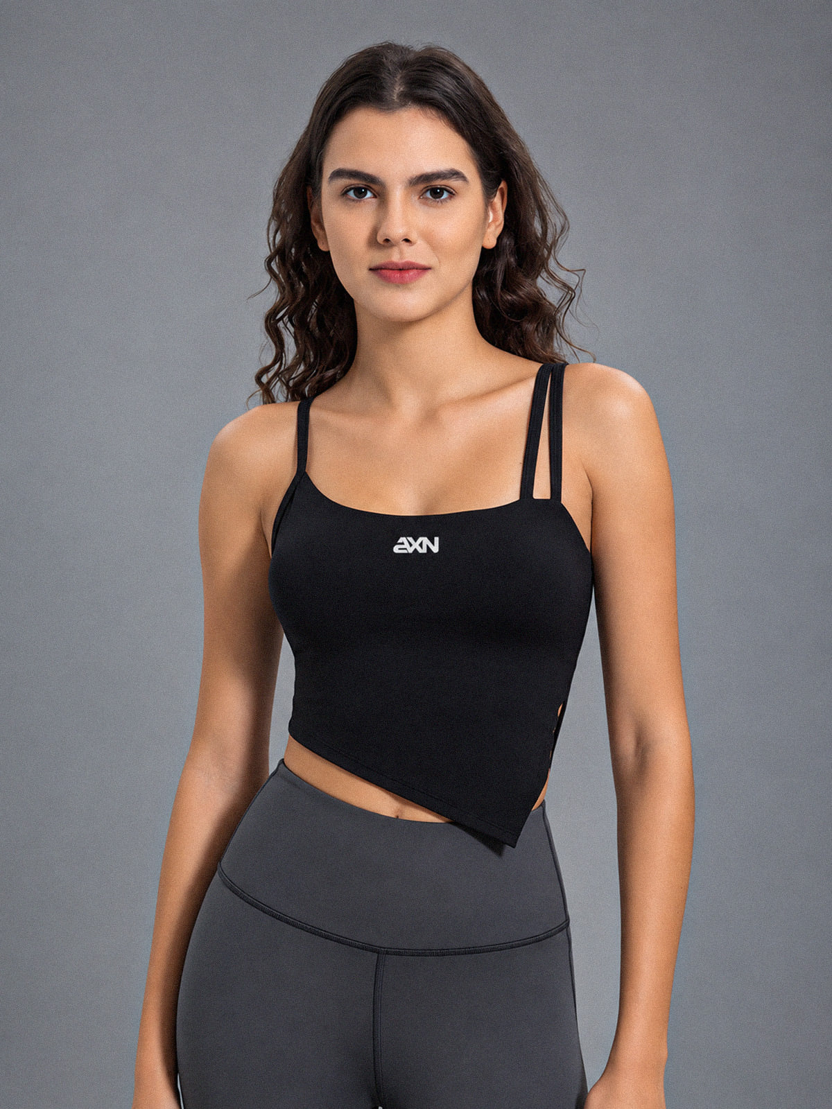 Lina-Asym Fit Top in Black – women's thin strap workout vest