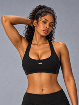 Luxe Halter Sports Bra in Black – women's halter quick dry sports bra